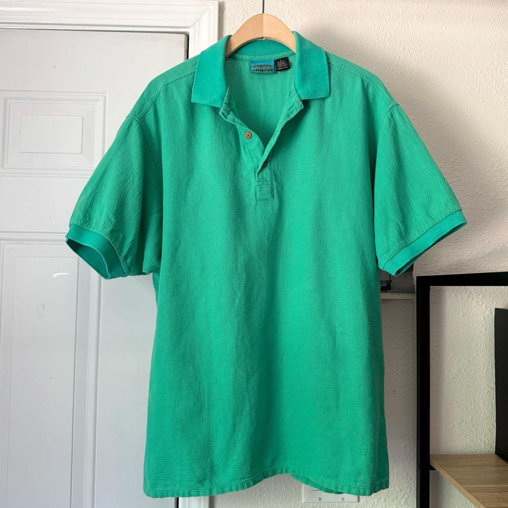 PATAGONIA vintage Kelly green knit cotton short sleeve oversized polo shirt